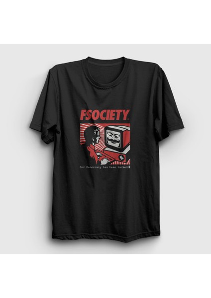Unisex Siyah Hacker Mr Robot T-Shirt