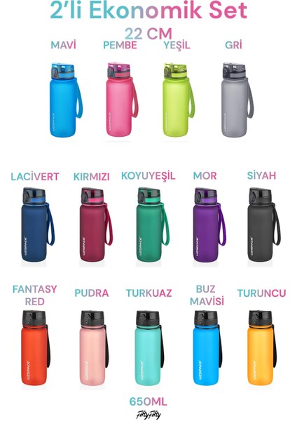 2'li Tritan Matara Seti 650 ml 14 Farklı Renk Seçeneği Fiftyfifty