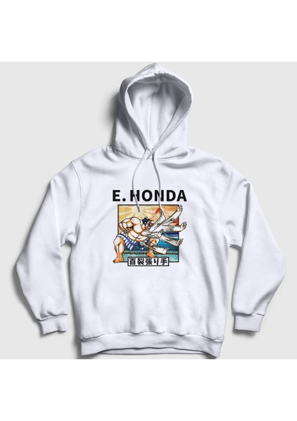 Unisex Beyaz Honda Oyun Street Fighter Kapüşonlu Sweatshirt