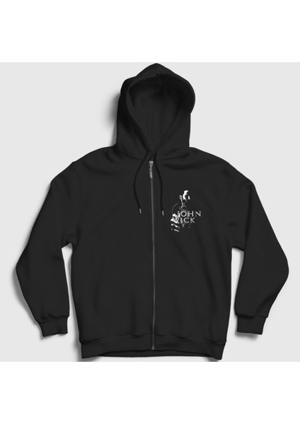 Unisex Siyah John Wick Fermuarlı Kapüşonlu Sweatshirt