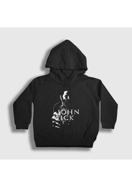 Unisex Çocuk Siyah John Wick Kapüşonlu Sweatshirt
