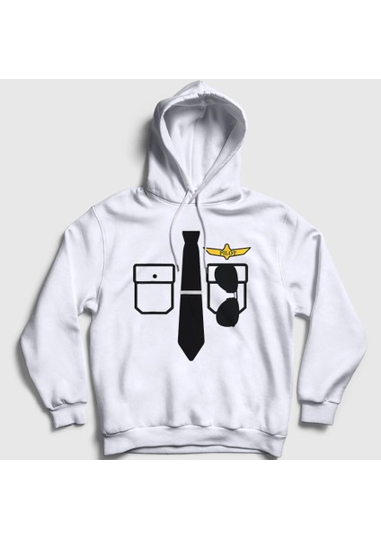 Unisex Beyaz Kaptan Pilot Airplane Uçak Kapüşonlu Sweatshirt