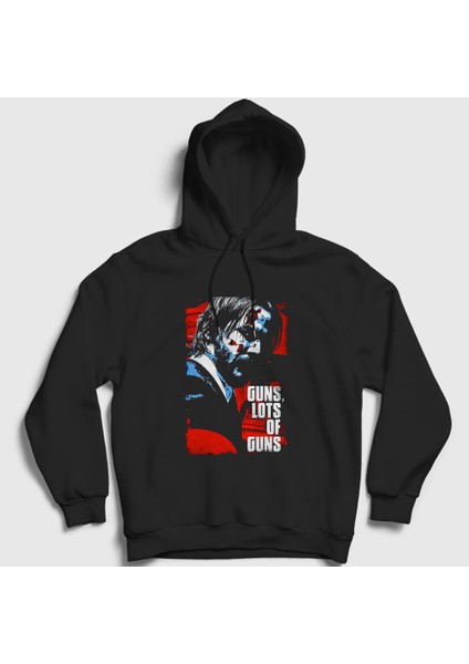 Unisex Siyah Lots Of Guns John Wick Kapüşonlu Sweatshirt