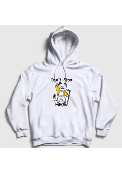 Unisex Beyaz Meow Queen Freddie Mercury Kapüşonlu Sweatshirt
