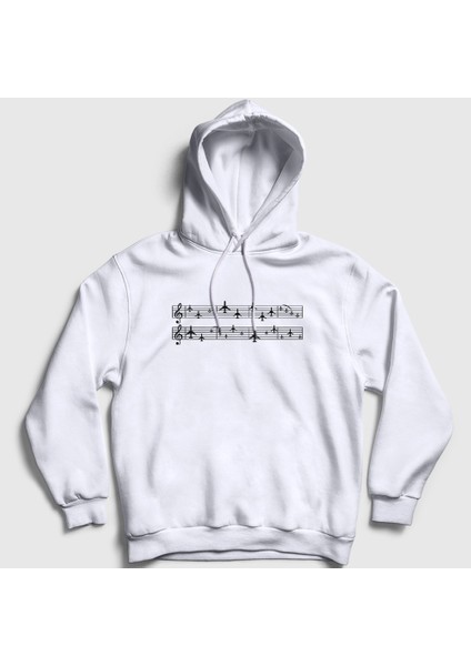 Unisex Beyaz Music Pilot Airplane Uçak Kapüşonlu Sweatshirt