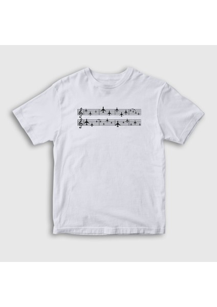 Unisex Çocuk Beyaz Music Pilot Airplane Uçak T-Shirt