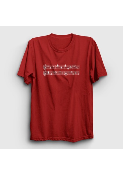 Unisex Kırmızı Music Pilot Airplane Uçak T-Shirt