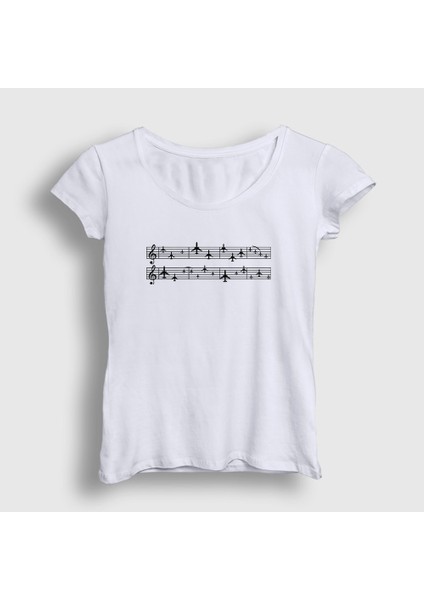 Kadın Beyaz Music Pilot Airplane Uçak T-Shirt