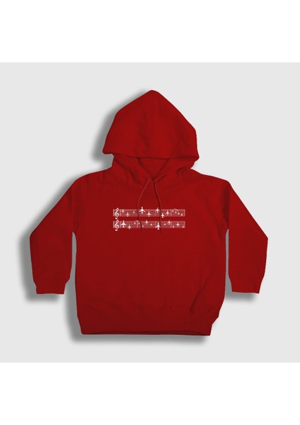 Unisex Çocuk Kırmızı Music Pilot Airplane Uçak Kapüşonlu Sweatshirt