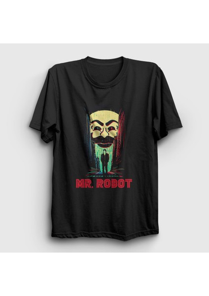 Unisex Siyah Poster Hacker Mr Robot T-Shirt