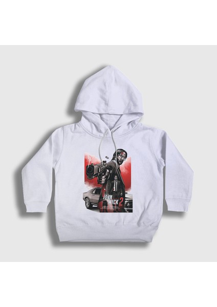 Unisex Çocuk Beyaz Poster John Wick Kapüşonlu Sweatshirt