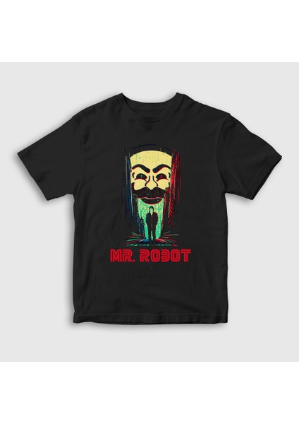 Unisex Çocuk Siyah Poster Hacker Mr Robot T-Shirt