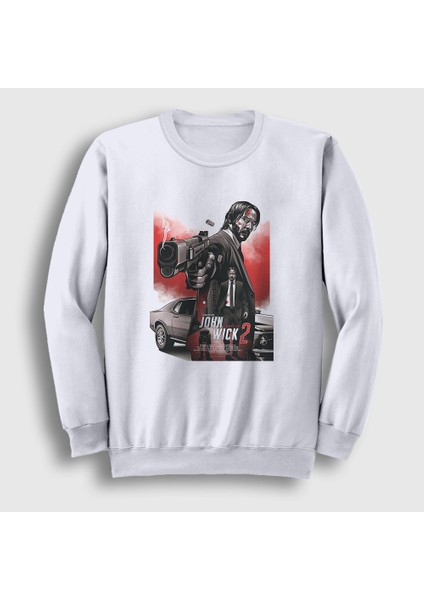 Unisex Beyaz Poster John Wick Sweatshirt
