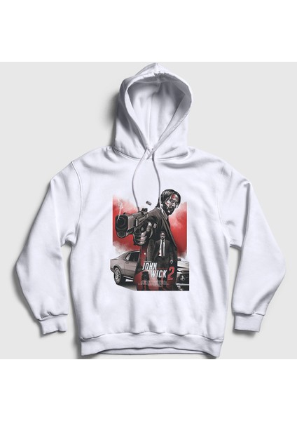 Unisex Beyaz Poster John Wick Kapüşonlu Sweatshirt