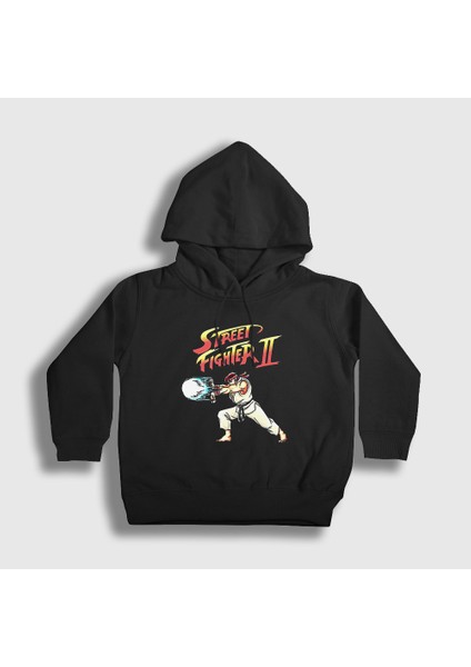 Unisex Çocuk Siyah Ryu Hadouken Street Fighter Kapüşonlu Sweatshirt