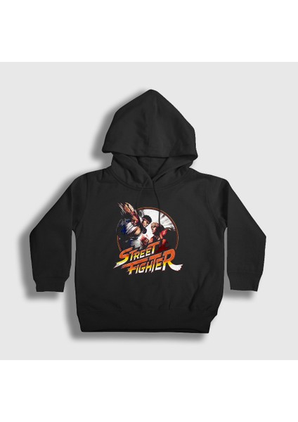 Unisex Çocuk Siyah Ryu Vs Ken Street Fighter Kapüşonlu Sweatshirt