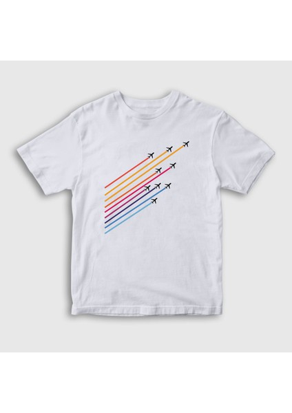 Unisex Çocuk Beyaz Show Pilot Airplane Uçak T-Shirt