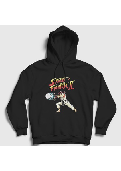 Unisex Siyah Ryu Hadouken Street Fighter Kapüşonlu Sweatshirt