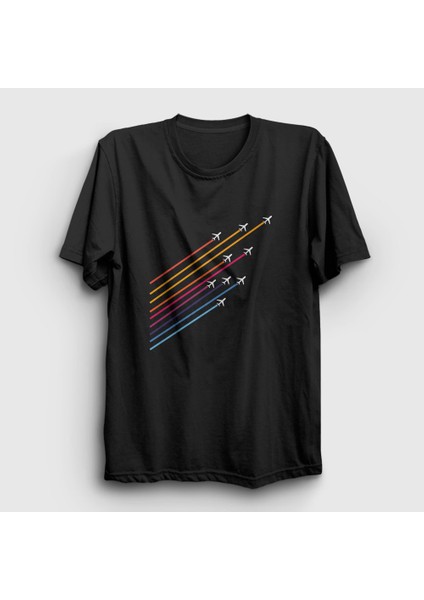 Unisex Siyah Show Pilot Airplane Uçak T-Shirt