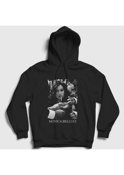Unisex Siyah Smoke Monica Belluci Kapüşonlu Sweatshirt