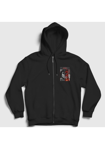 Unisex Siyah Strongest Yujiro Hanma Anime Baki Fermuarlı Kapüşonlu Sweatshirt
