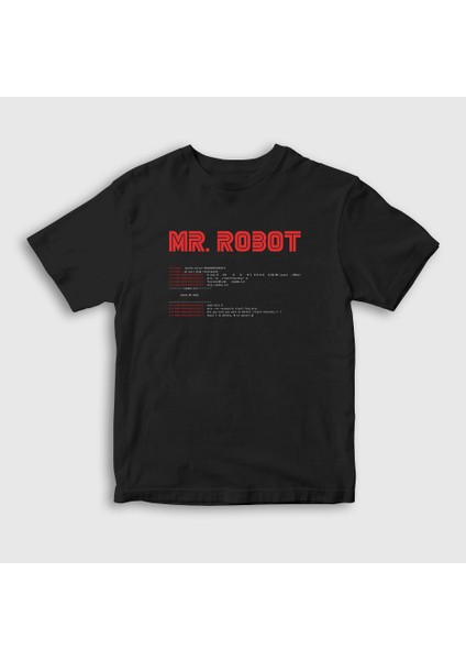 Unisex Çocuk Siyah Sudo Hacker Mr Robot T-Shirt