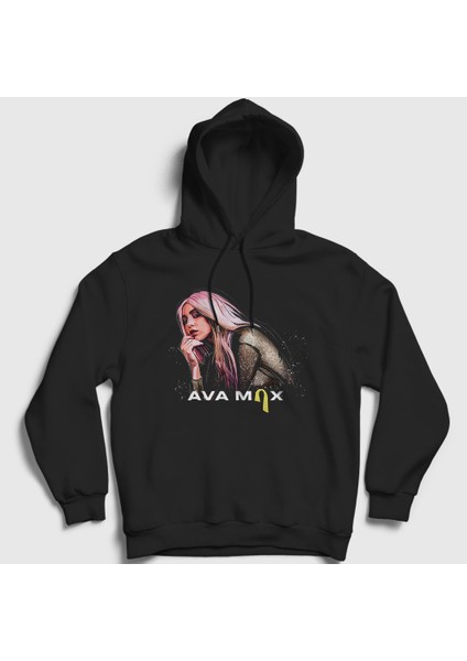 Unisex Siyah Torn Ava Max Kapüşonlu Sweatshirt