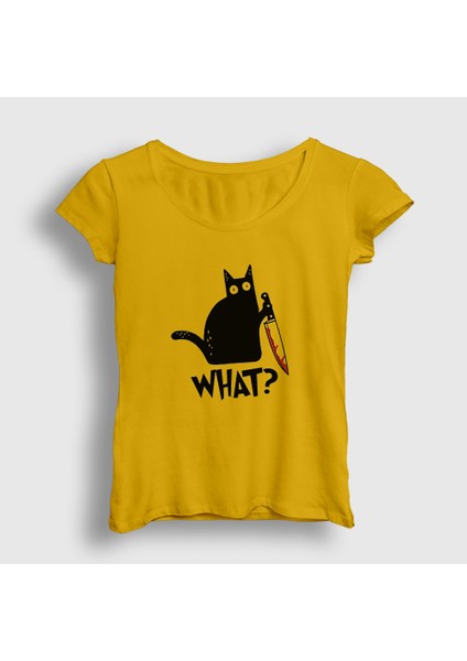 Kadın Sarı What Cat Kedi T-Shirt