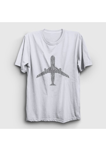 Unisex Beyaz Words Pilot Airplane Uçak T-Shirt