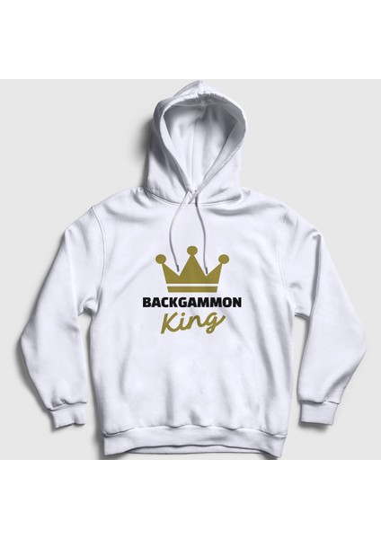 Unisex Beyaz Backgammon King Tavla Kralı Oyun Kapüşonlu Sweatshirt