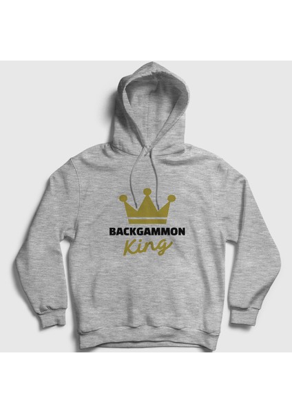 Unisex Gri Backgammon King Tavla Kralı Oyun Kapüşonlu Sweatshirt