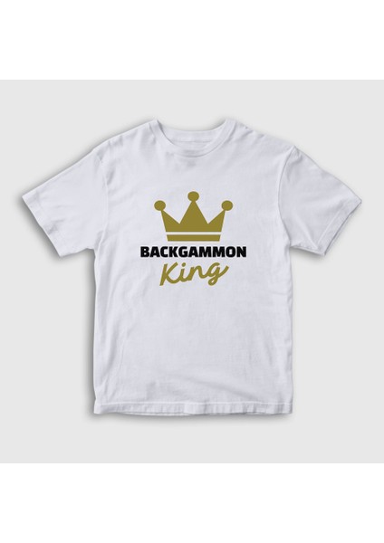 Unisex Çocuk Beyaz Backgammon King Tavla Kralı Oyun T-Shirt