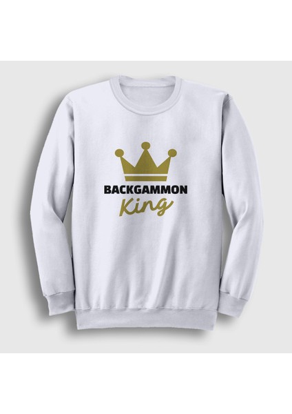 Unisex Beyaz Backgammon King Tavla Kralı Oyun Sweatshirt