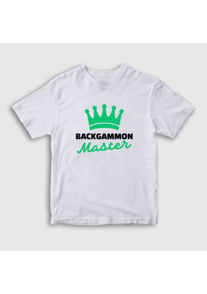 Unisex Çocuk Beyaz Backgammon Master Tavla Ustası Oyun T-Shirt