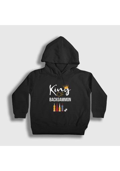 Unisex Çocuk Siyah King Of Backgammon Oyun Tavla Kapüşonlu Sweatshirt