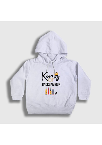 Unisex Çocuk Beyaz King Of Backgammon Oyun Tavla Kapüşonlu Sweatshirt