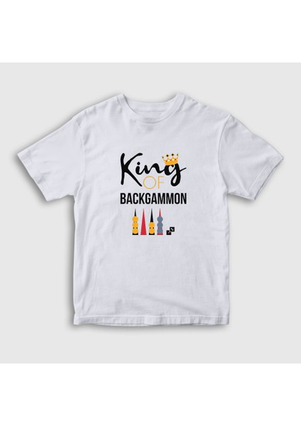 Unisex Çocuk Beyaz King Of Backgammon Oyun Tavla T-Shirt