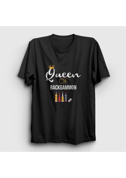 Unisex Siyah Queen Of Backgammon Oyun Tavla T-Shirt