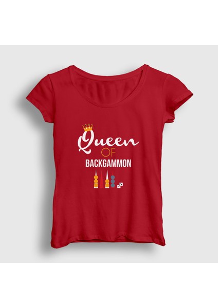 Kadın Kırmızı Queen Of Backgammon Oyun Tavla T-Shirt