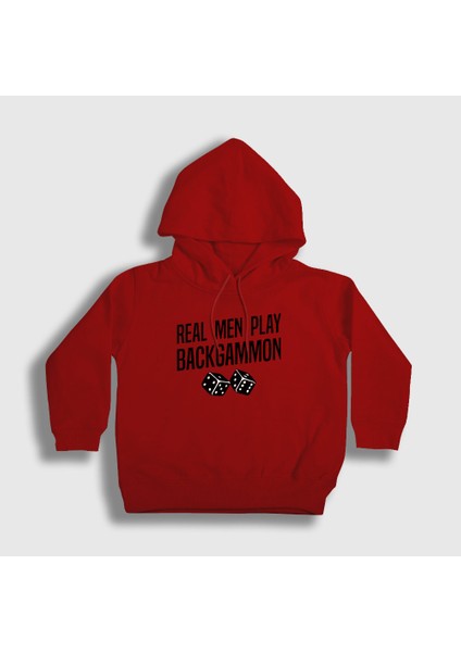 Unisex Çocuk Kırmızı Real Men Backgammon Oyun Tavla Kapüşonlu Sweatshirt