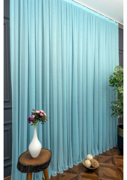 Taç Turkuaz Düz Renk, 1/2 Seyrek Pile Tül Perde Tek Kanat - 100 x 270 cm fiyatları