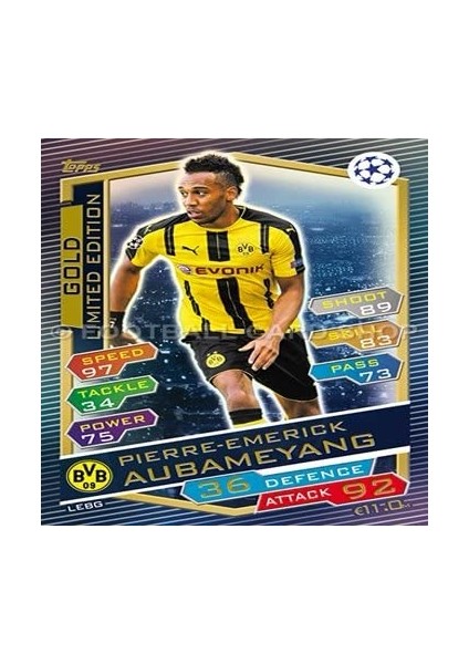 Match Attax Şampiyonlar Ligi 2016/2017 - Pierre-Emerick Aubameyang Gold Limited Edition Card (Lebg)
