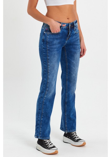 Kadın Sol Cep Fermuarlı Denim Pantolon RD24YB013780