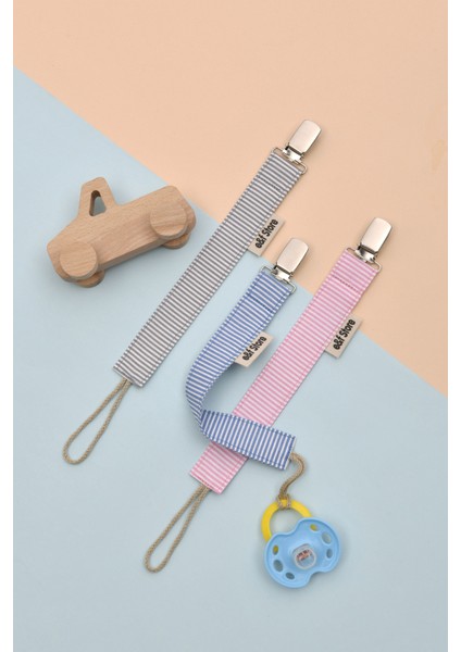 Gri Beyaz Çizgili Emzik Askısı - Kumaş Pamuk Bağcıklı Emzik Zinciri - Emzik Tutacağı fırsatları