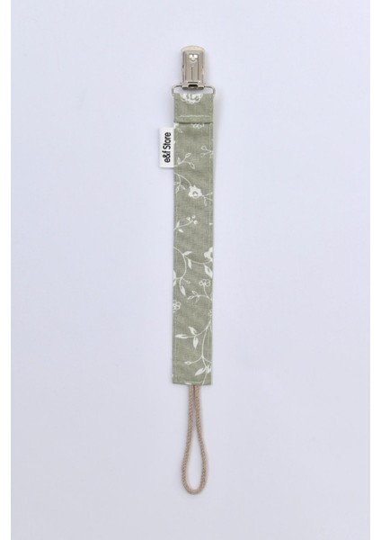 %100 Pamuk Kumaşlı Emzik Askısı/emzik Zinciri - Yağ Yeşili Çiçekli modelleri
