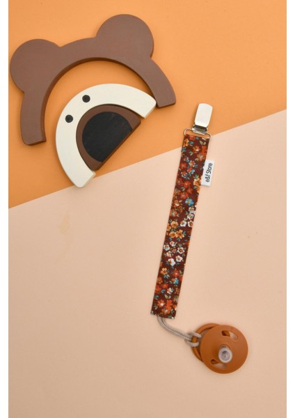 Kiremit Çiçekli Hardal Sarısı Emzik Askısı Seti - 3'lü Emzik Zinciri Seti - %100 Pamuk Kumaş fiyatları