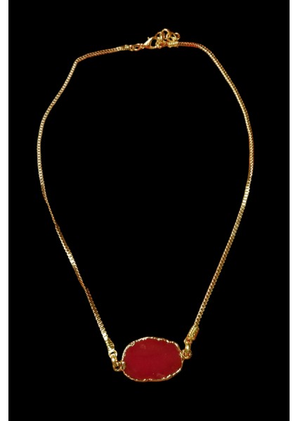 Kolye,altın Kaplama Kordon Zincirli Akik Choker Tasma Kolye