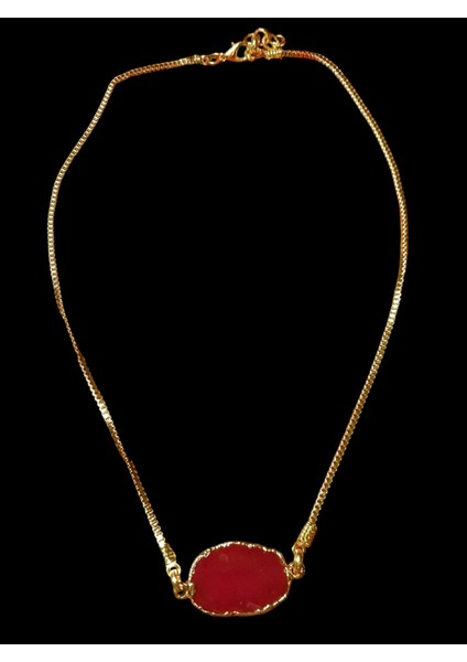 Kolye,altın Kaplama Kordon Zincirli Akik Choker Tasma Kolye