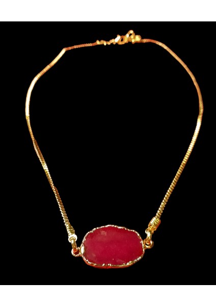 Kolye,altın Kaplama Kordon Zincirli Akik Choker Tasma Kolye