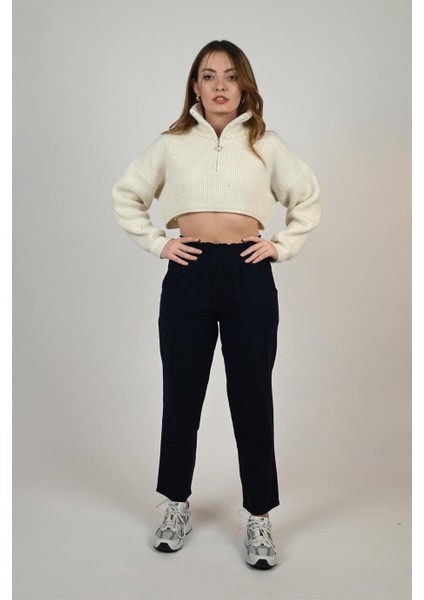 Fermuarlı Crop Sweatshirt